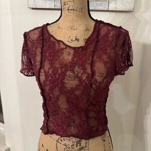 Burgundy Lace Crop Top